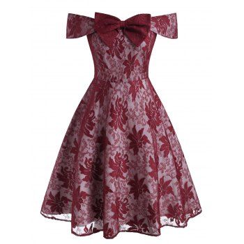 

Plus Size Bowknot Off The Shoulder Party Dress, Red