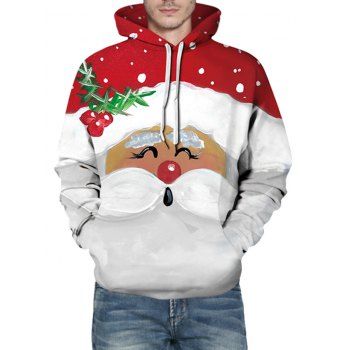 

Cute Christmas Santa Print Front Pocket Casual Hoodie, Red