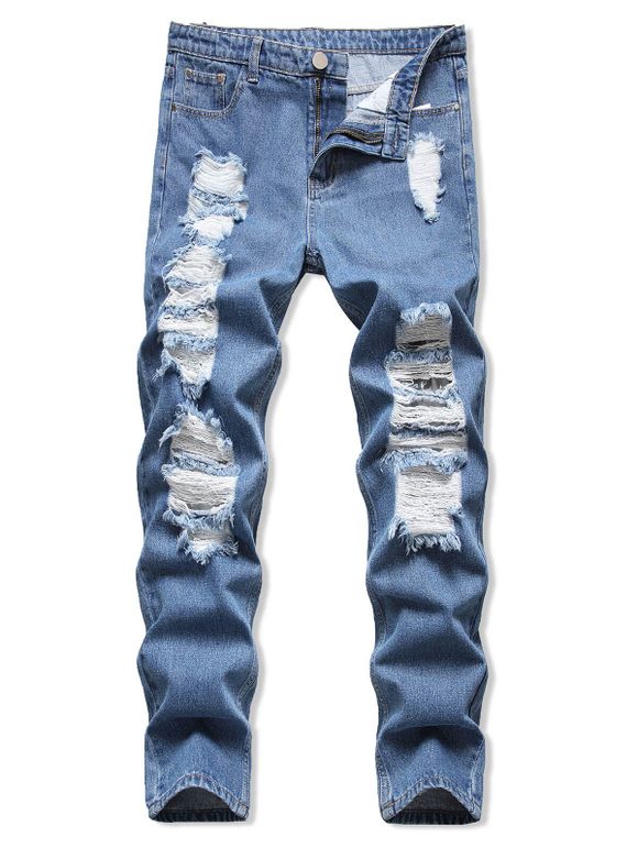 Pantalon Fuselé Mi-Long Déchiré - Bleu 32