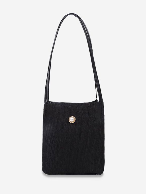 Sac à Bandoulière Texturé Rectangle avec Fausse Perle - Noir 
