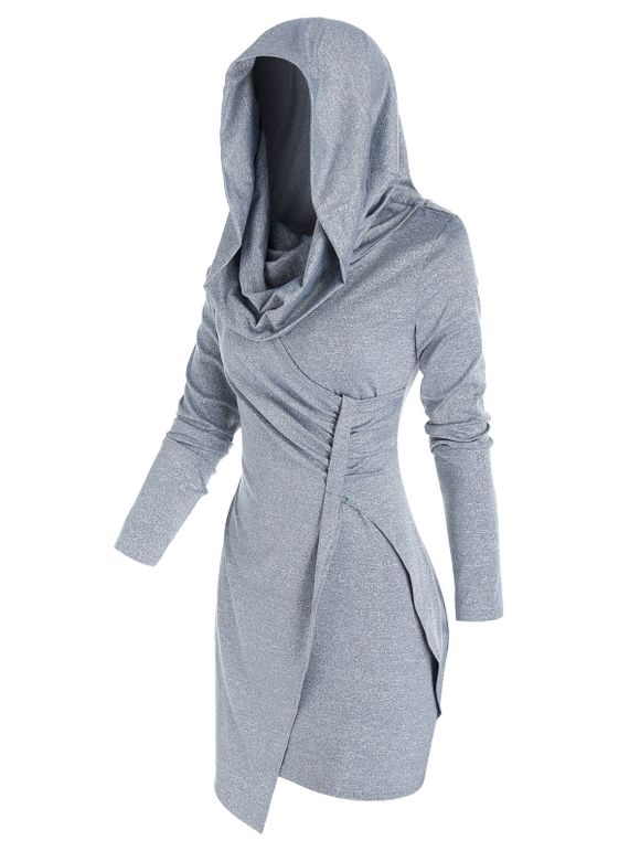 Robe Moulante à Capuche Superposée Asymétrique - Oie grise 3XL