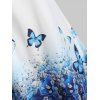 Haut Papillon Imprimé à Manches Roulées de Grande Taille - Bleu clair L