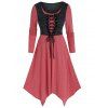 Robe Asymétrique à Taille Haute Fausse Deux Pièces à Lacets - multicolor A 2XL