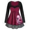 Haut Tunique Ligne A d'Halloween Crâne Fleur de Grande Taille - Rouge foncé 3X