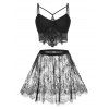 Ensemble de Jupe Lingerie Cil en Dentelle Transparente de Grande Taille - Noir 5X