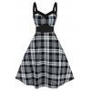 Robe Bicolore Imprimée à Carreaux à Taille Haute - Noir M
