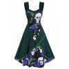 Gothic Contrast Floral Skull Print Bowknot Belted Layered Cami Dress - multicolor A M