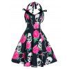 Robe Dos-Nu à Imprimé Crânes D'Halloween et Fleurs Grande-Taille - Noir 2X