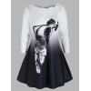 T-shirt Transparent Papillon Ombre à Manches Longues Grande Taille - Blanc L