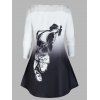 T-shirt Transparent Papillon Ombre à Manches Longues Grande Taille - Blanc 1X