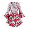 Blouse à Imprimé Fleur en Dentelle Insérée à Manches de Cloche de Grande Taille - Blanc Lait 1X