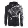Sweat à Capuche Imprimé Étoile et Aigle avec Poche Kangourou à Cordon - Noir 2XL