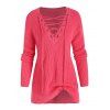 Plus Size Grommet Lace-up Raglan Sleeve Sweater - LIGHT PINK L