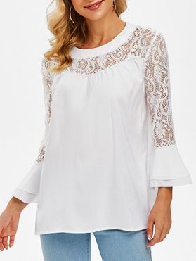 Layered Flare Sleeve Lace Panel Blouse