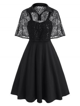 Halloween Spider Web Lace Sequined Cape Dress