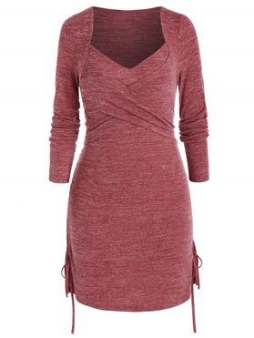 Plus Size Crossover Cinched Ruched Long Sleeve Dress
