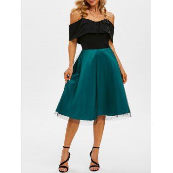 

Lace Overlay Cami Foldover Bicolor Dress, Deep green