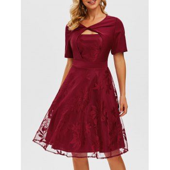 

Lace Overlay Twisted Keyhole Dress, Red