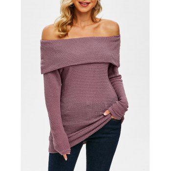 

Off Shoulder Foldover Raglan Sleeve Knit Sweater, Deep red