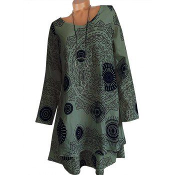 

Abstract Print Layered Trapeze Long Sleeve Dress, Light green