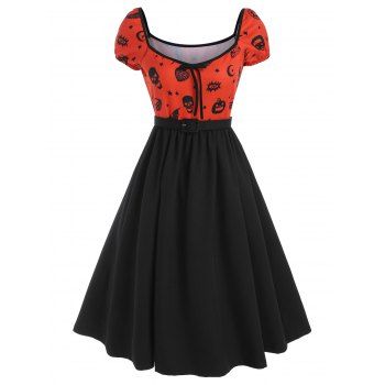 

Halloween Skull Skeleton Hand Bowknot Dress, Orange