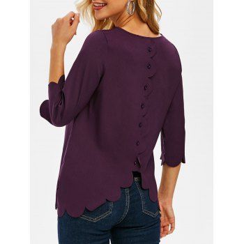 

Scalloped Mock Button Tulip Back Blouse, Concord