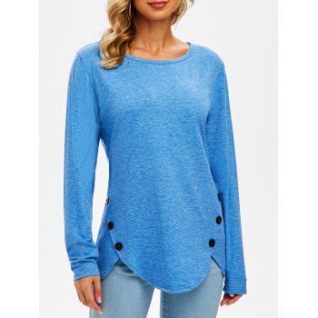 

Buttoned Hem Long Sleeve T-shirt, Light blue