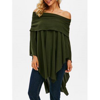 

Foldover Off Shoulder Poncho Sweater, Deep green