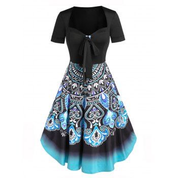 

Bohemian Printed Ombre Bowknot A Line Dress, Multicolor a