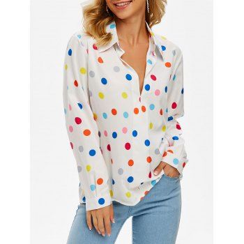 

Polka Dot Plunging Blouse, White