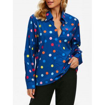 

Polka Dot Plunging Blouse, Deep blue