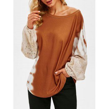 

Tie Dye Broderie Anglaise Sleeves Batwing Sleeve Top, Coffee