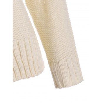 Drop Shoulder Lace-up Slit Cable Knit Sweater