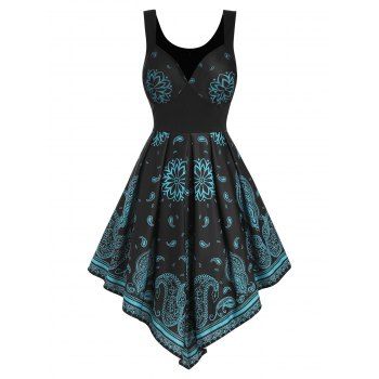 

Flower Paisley Pointed Hem Lace Insert Dress, Black