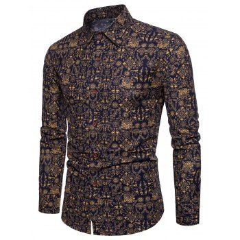 

Tiny Stick Figure Pattern Vintage Long Sleeve Shirt, Multicolor