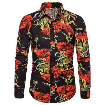 

Allover Floral Print Button Up Lounge Shirt, Black