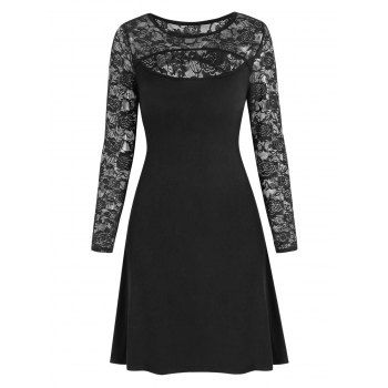 

Cut Out Flower Lace Insert Dress, Black