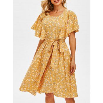 Image of Tiny Floral Print Cut Out Belted Dress
