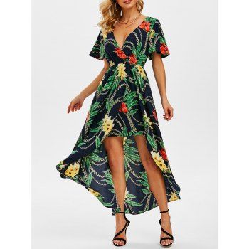 

Flower Chain Print Layered High Low Dress, Midnight blue