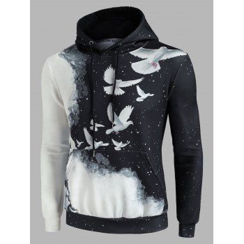 

Kangaroo Pocket Astronaut Pigeon Print Hoodie, Black