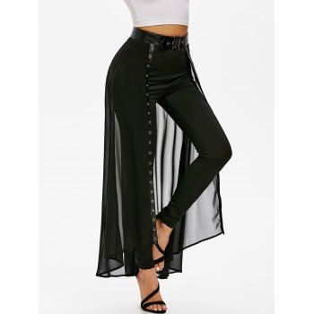 Image of Belted Slim Pants with Skirt Overlay