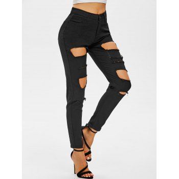 

Ripped Skinny Zipper Fly Jeans, Black