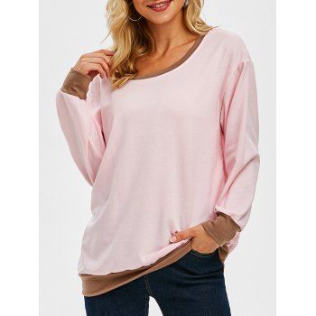

Bicolor Ribbed Trim Loose Sweatshirt, Light pink