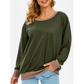 

Bicolor Ribbed Trim Loose Sweatshirt, Deep green