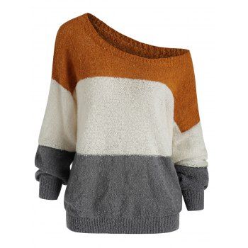 

Drop Shoulder Colorblock Loose Sweater, Multicolor