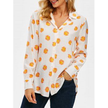 

Daisy Print Button Up Shirt, Orange