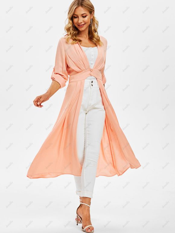 Manteau Jupé Plissé à Fente Frontale - Orange Rose L