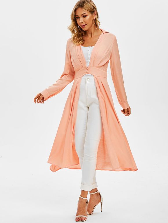 Manteau Jupé Plissé à Fente Frontale - Orange Rose L
