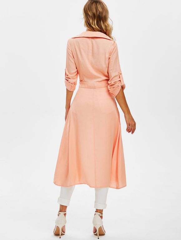 Manteau Jupé Plissé à Fente Frontale - Orange Rose L
