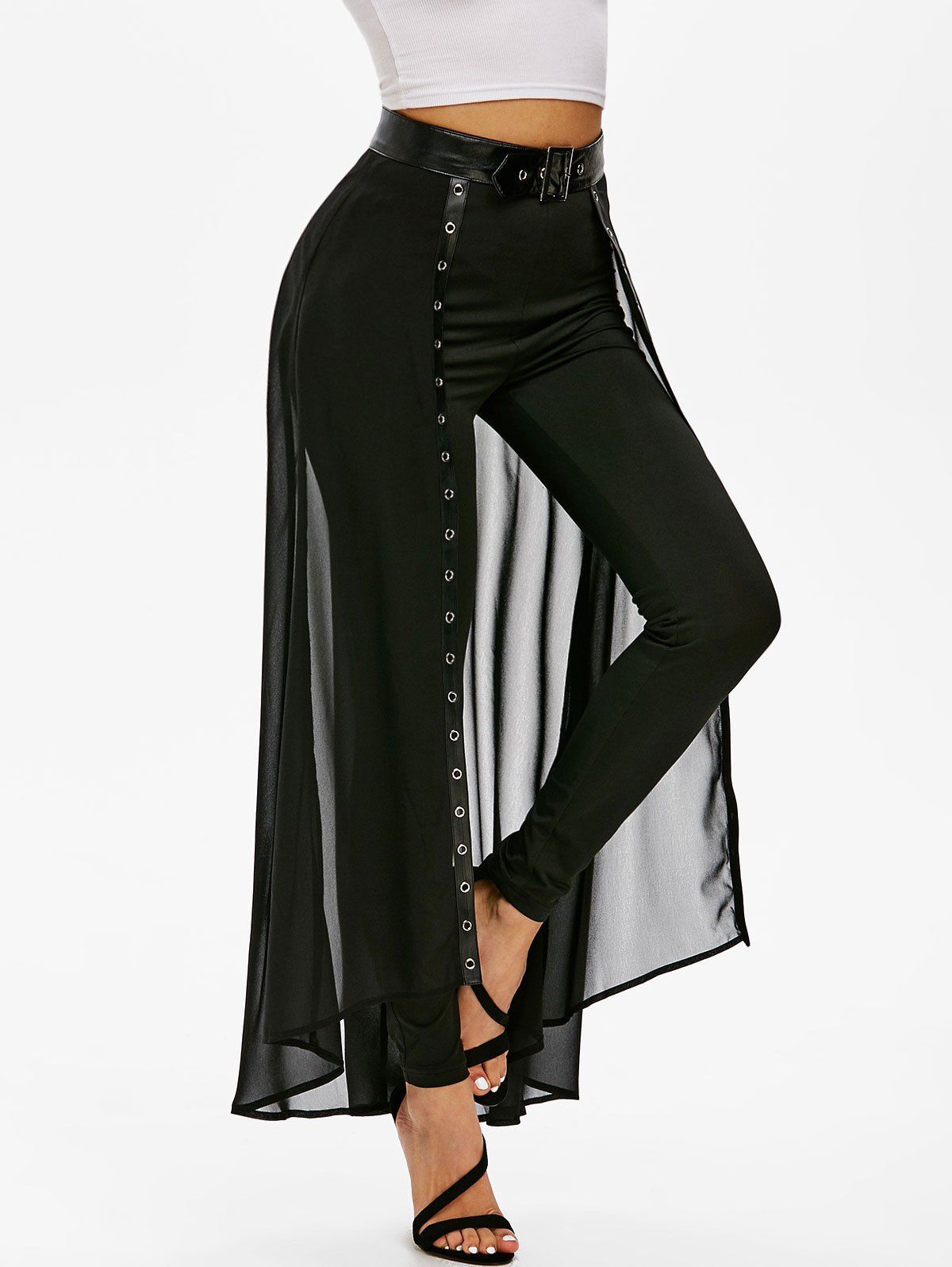 [36 OFF] 2021 Belted Slim Pants With Skirt Overlay In BLACK DressLily